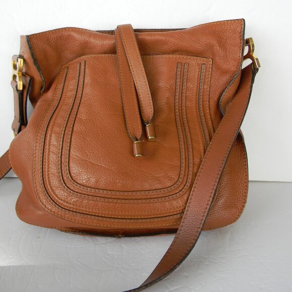 CHLOE MARCIE TAN PEBBLE LEATHER HOBO/CROSSBODY MESSENGER BAG MADE IN ITALY - Picture 15 of 15